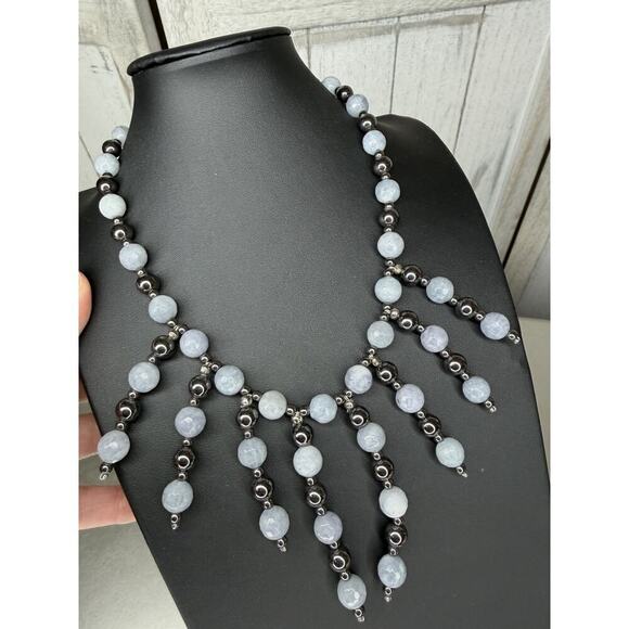 Unbranded Jewelry - Blue Moonglow and Silver Beaded Necklace Statement Runway